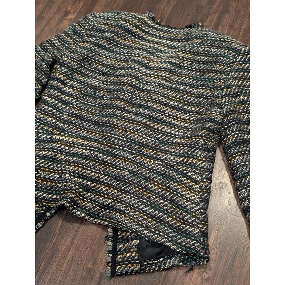 Ann Taylor LOFT Blazer Women 0 Dark Multi Tweed Boucle Open Front Fringe Lined - Picture 10 of 12